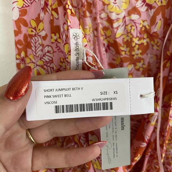 POUPETTE ST. BARTH Beth orange pink floral halter romper - Picture 8 of 8